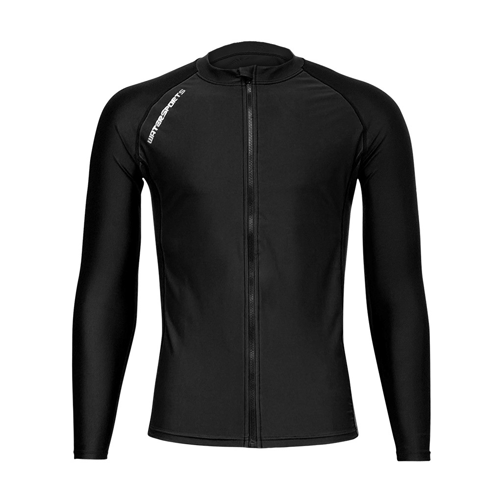 中性基本細 LOGO 拉鍊游泳防曬夾克 - 黑