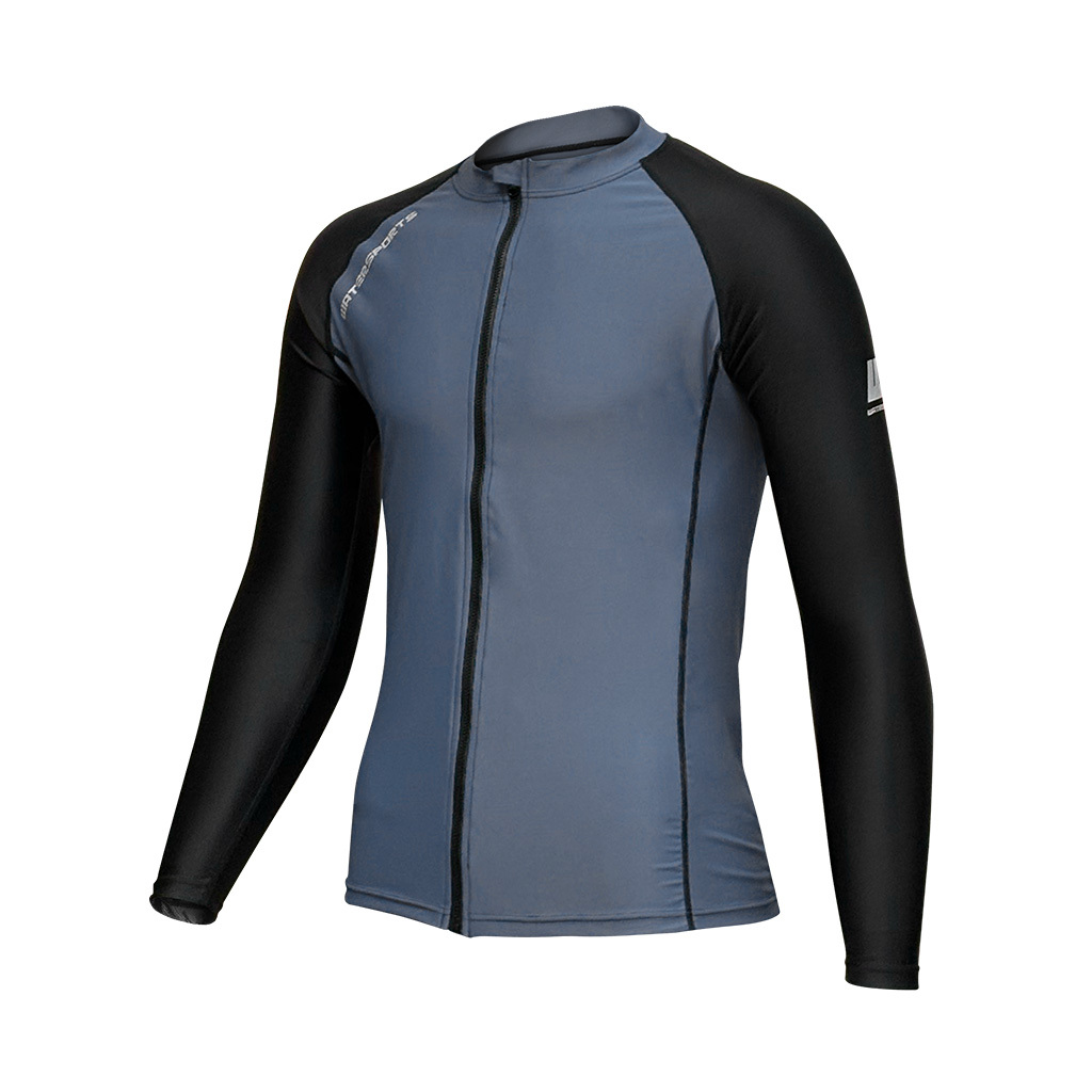 中性基本細 LOGO 拉鍊游泳防曬夾克 - 灰/黑