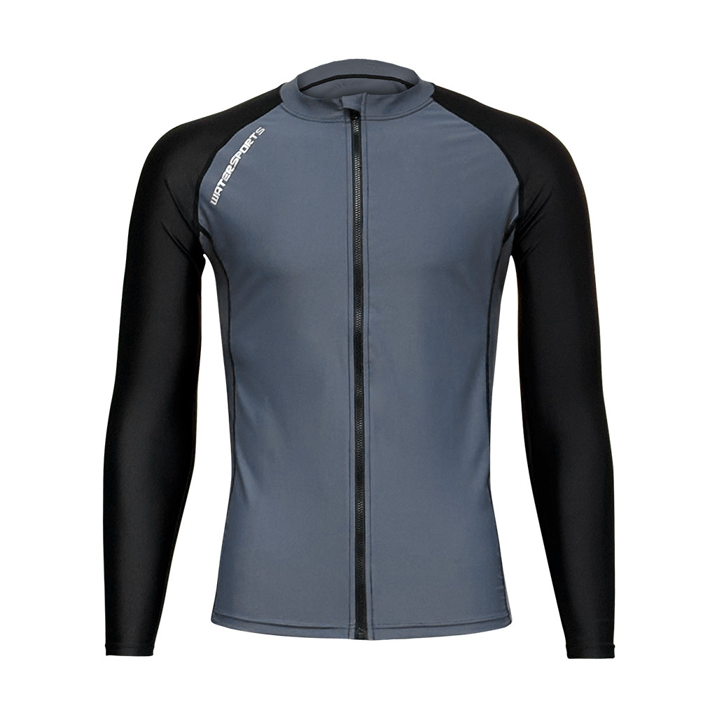 中性基本細 LOGO 拉鍊游泳防曬夾克 - 灰/黑