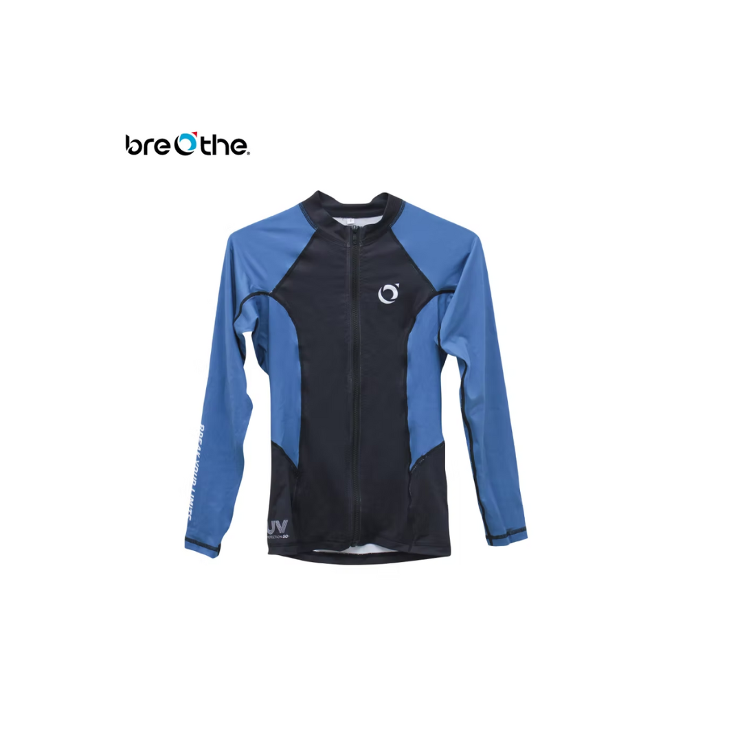 水呼吸Breathe  女款防曬抗UV水母衣 拉鍊款-黑沉藍