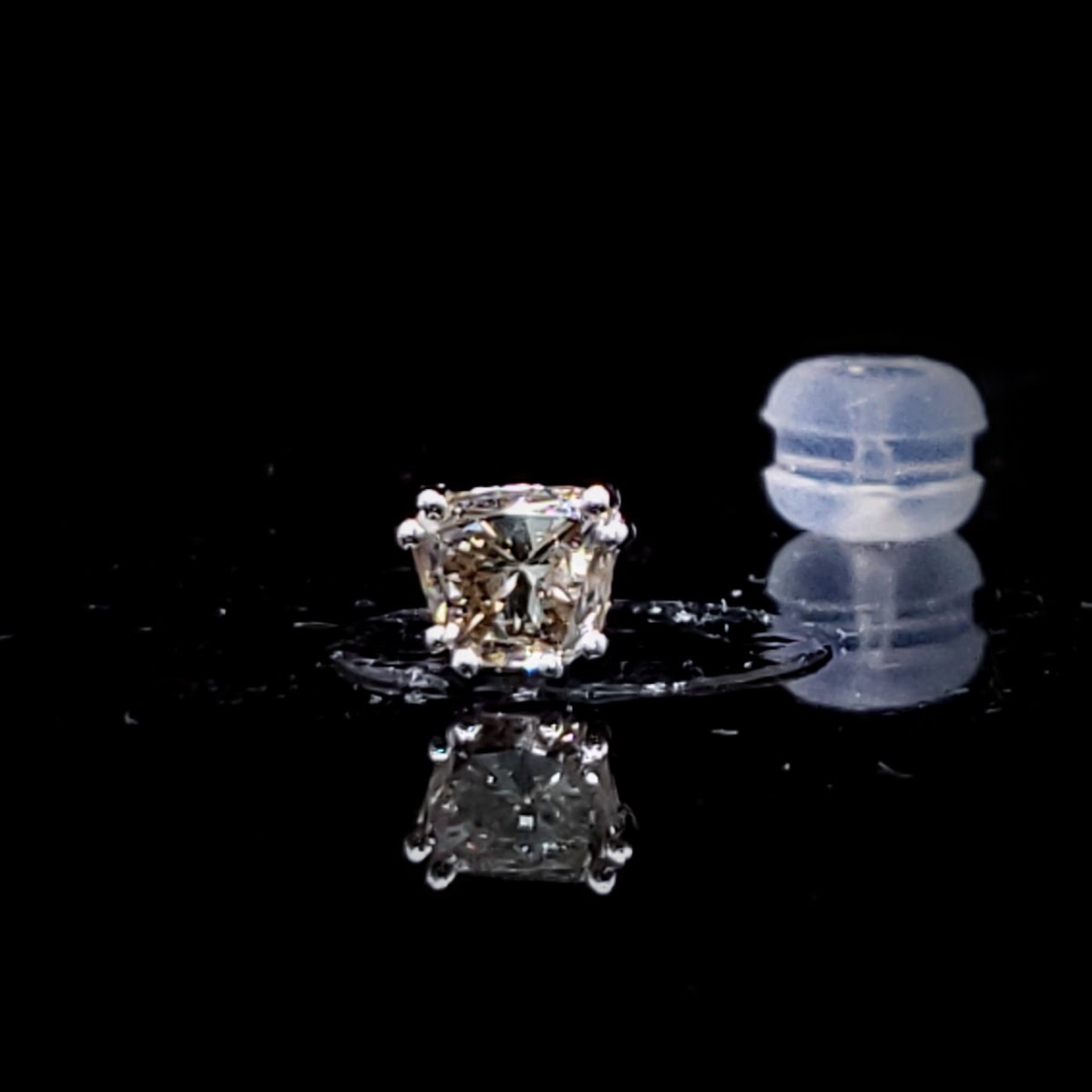 18K White Gold 0.34ct Fancy Champagne Octagonal Diamond Single Earrings