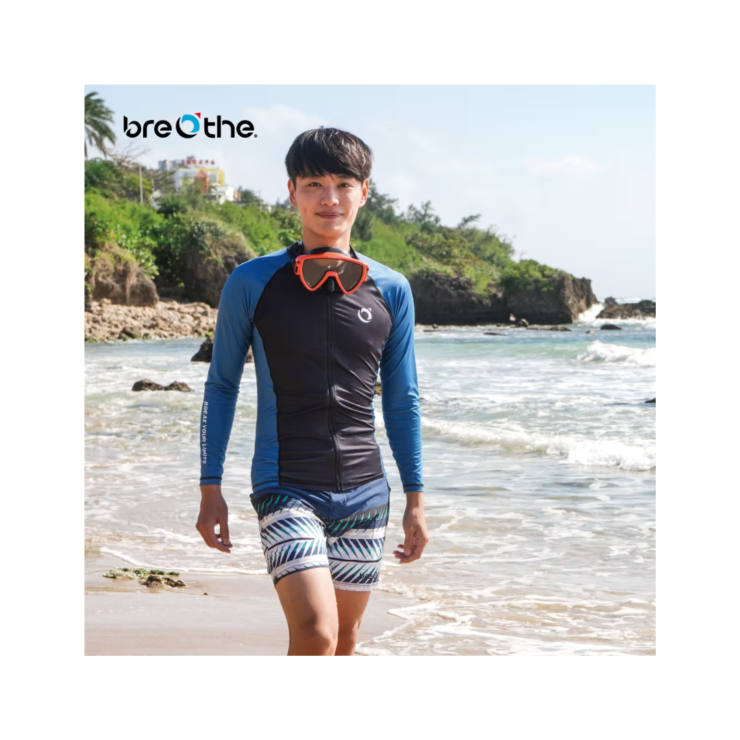 水呼吸Breathe  男款防曬抗UV水母衣 拉鍊款-黑沉藍