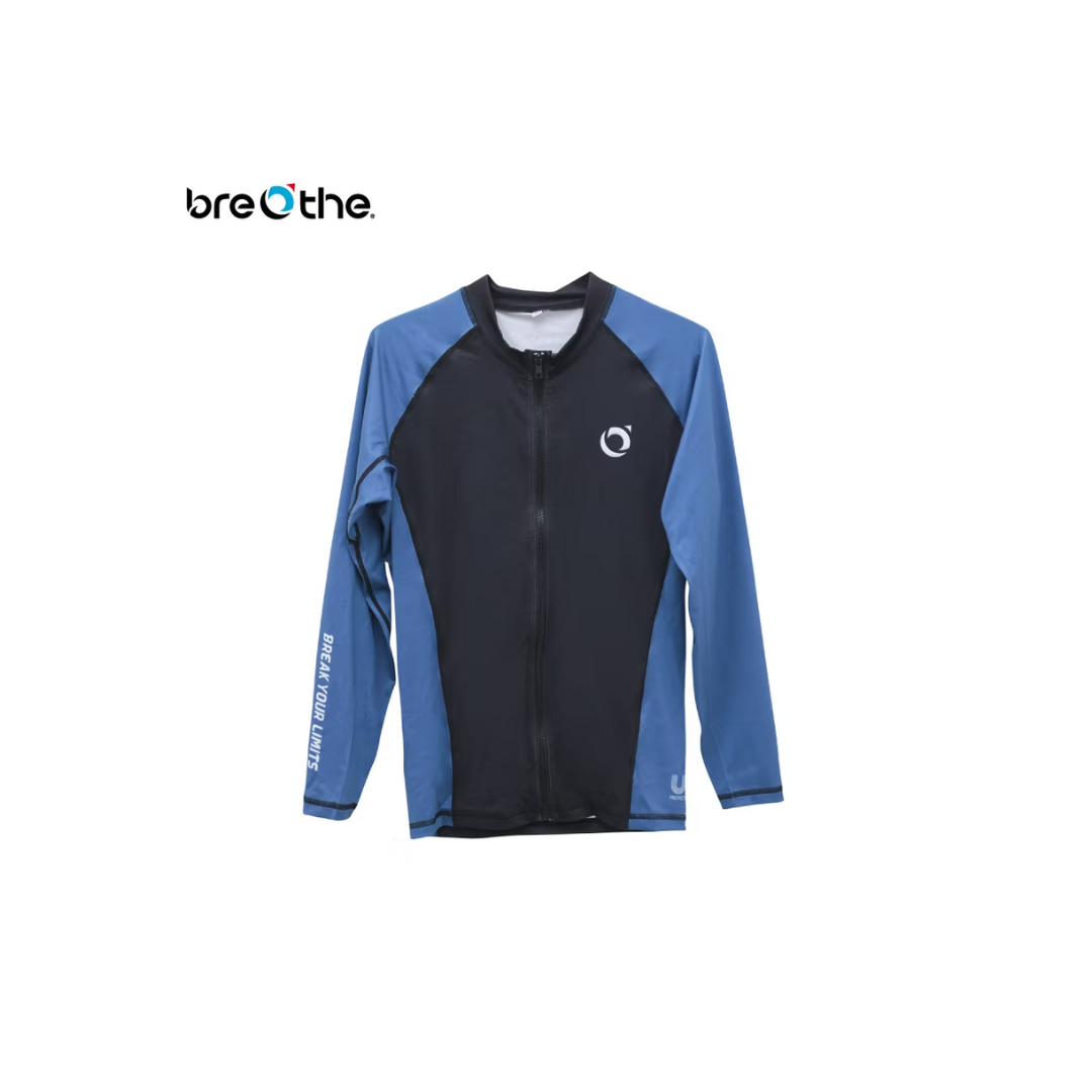 水呼吸Breathe  男款防曬抗UV水母衣 拉鍊款-黑沉藍