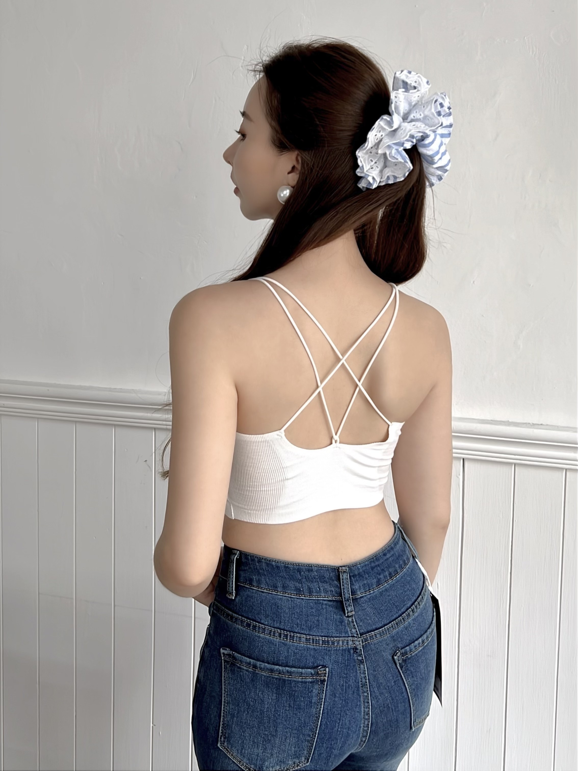 舒適好穿細坑紋後交叉小可愛