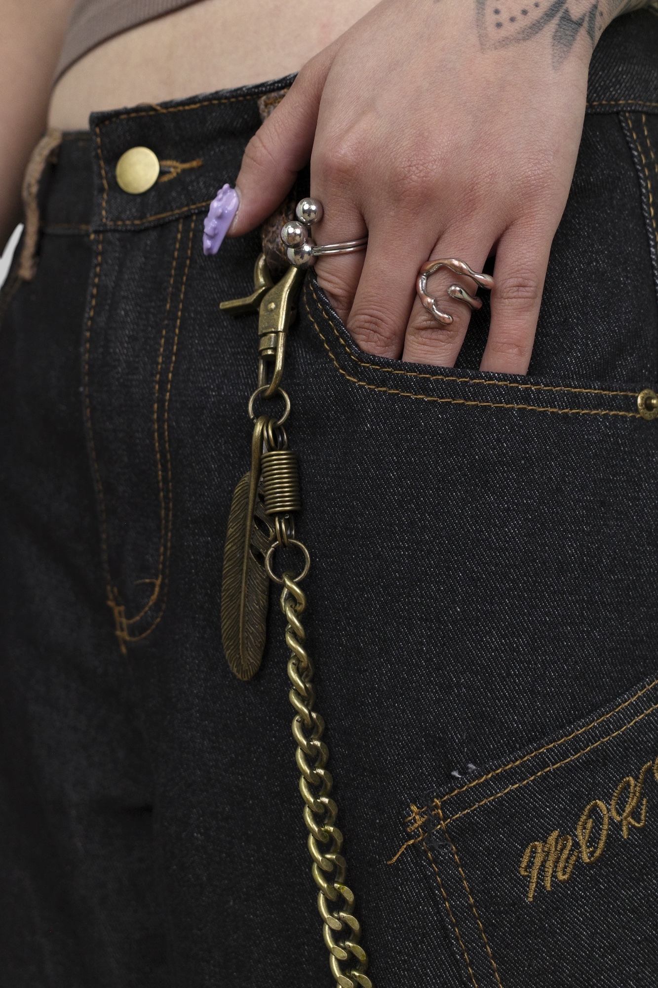 『Always_Good』做舊 羽毛 掛勾 褲鏈