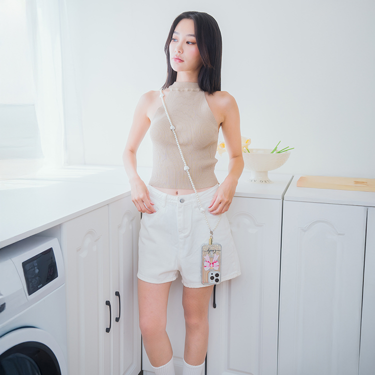 浪漫白愛心珍珠 (長/短兩用可拆式) 手機掛繩  串珠掛繩 長掛繩 背帶