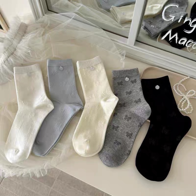 日系立體蝴蝶結 中筒襪