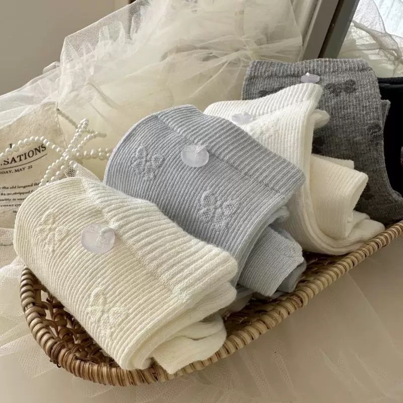 日系立體蝴蝶結 中筒襪