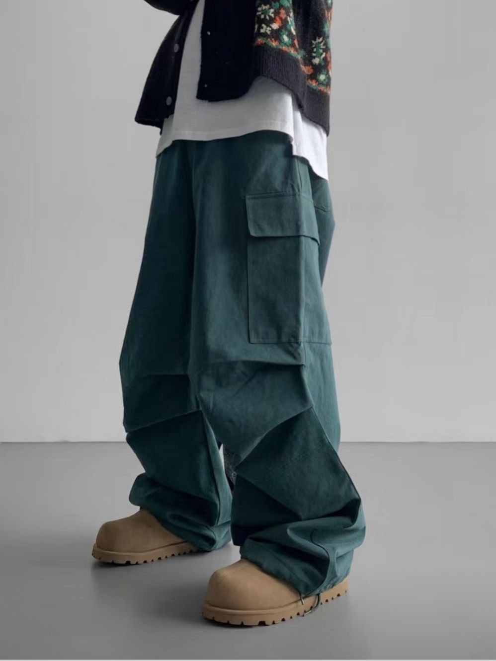 淨色工裝可束腳鬆身褲 P3132