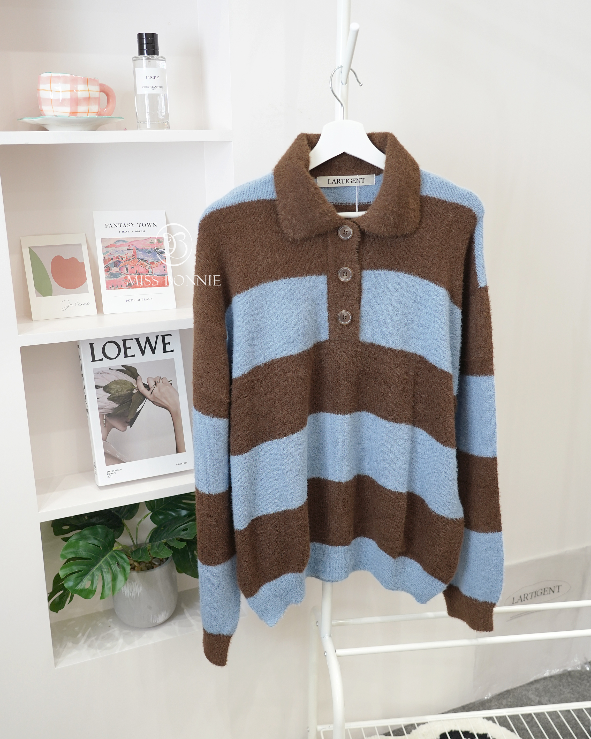 LARTIGENT條紋翻領毛衣