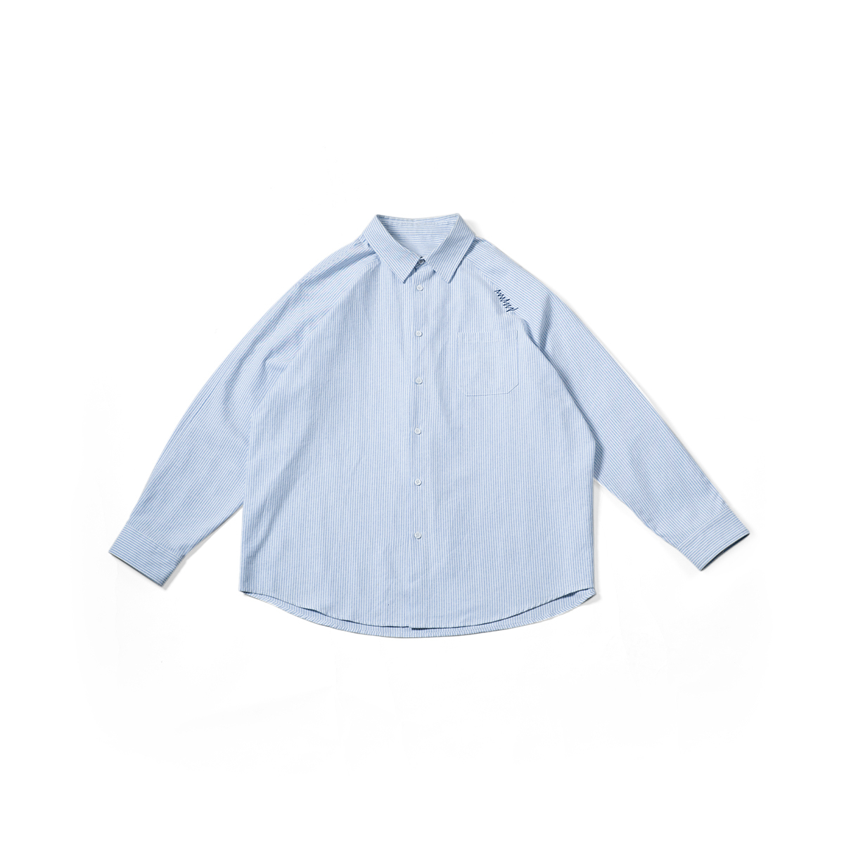 OurPick 日系寬版刺繡條紋長袖襯衫 CS-01