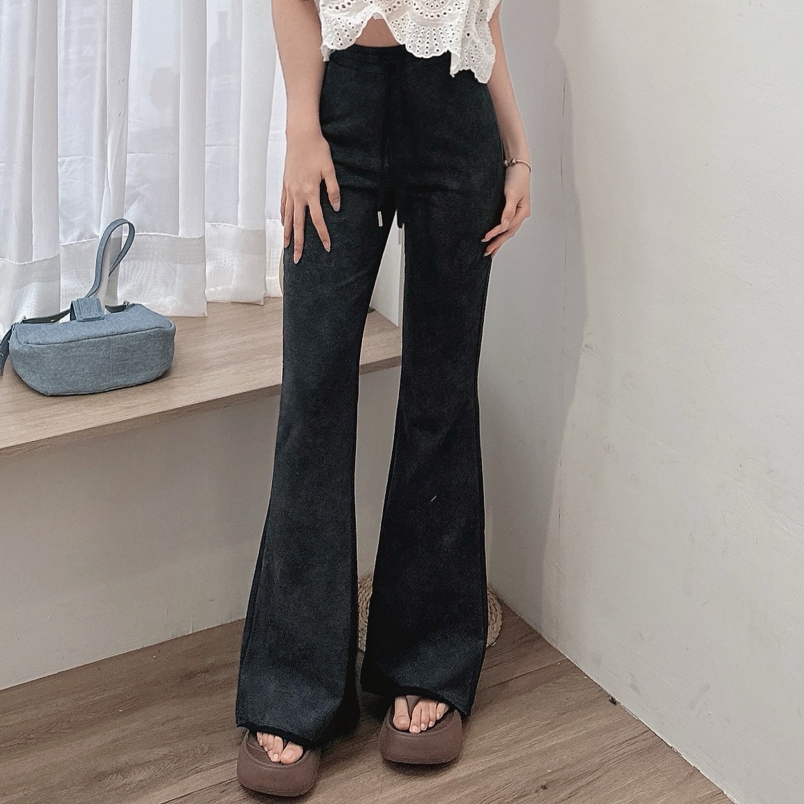 復古水洗喇叭褲/單一色