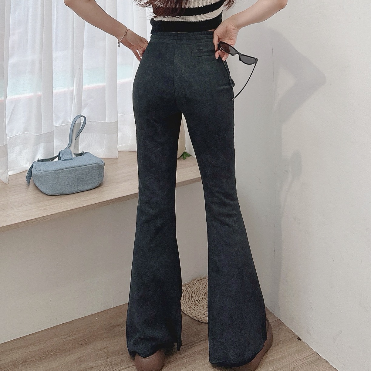 復古水洗喇叭褲/單一色