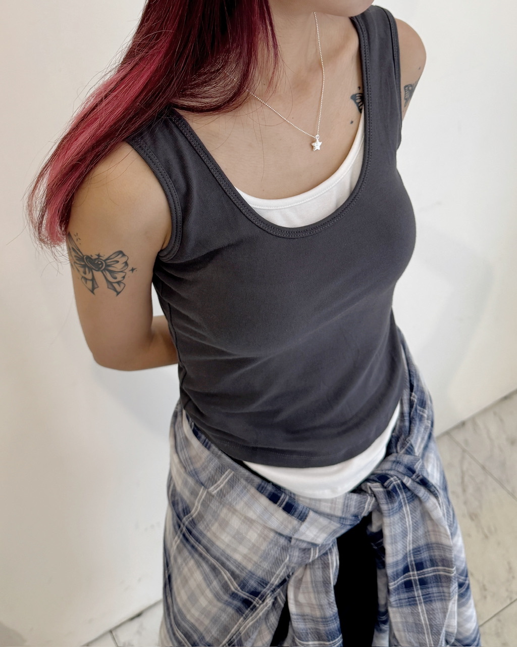 休閒時尚假兩件背心(附胸墊)-2734