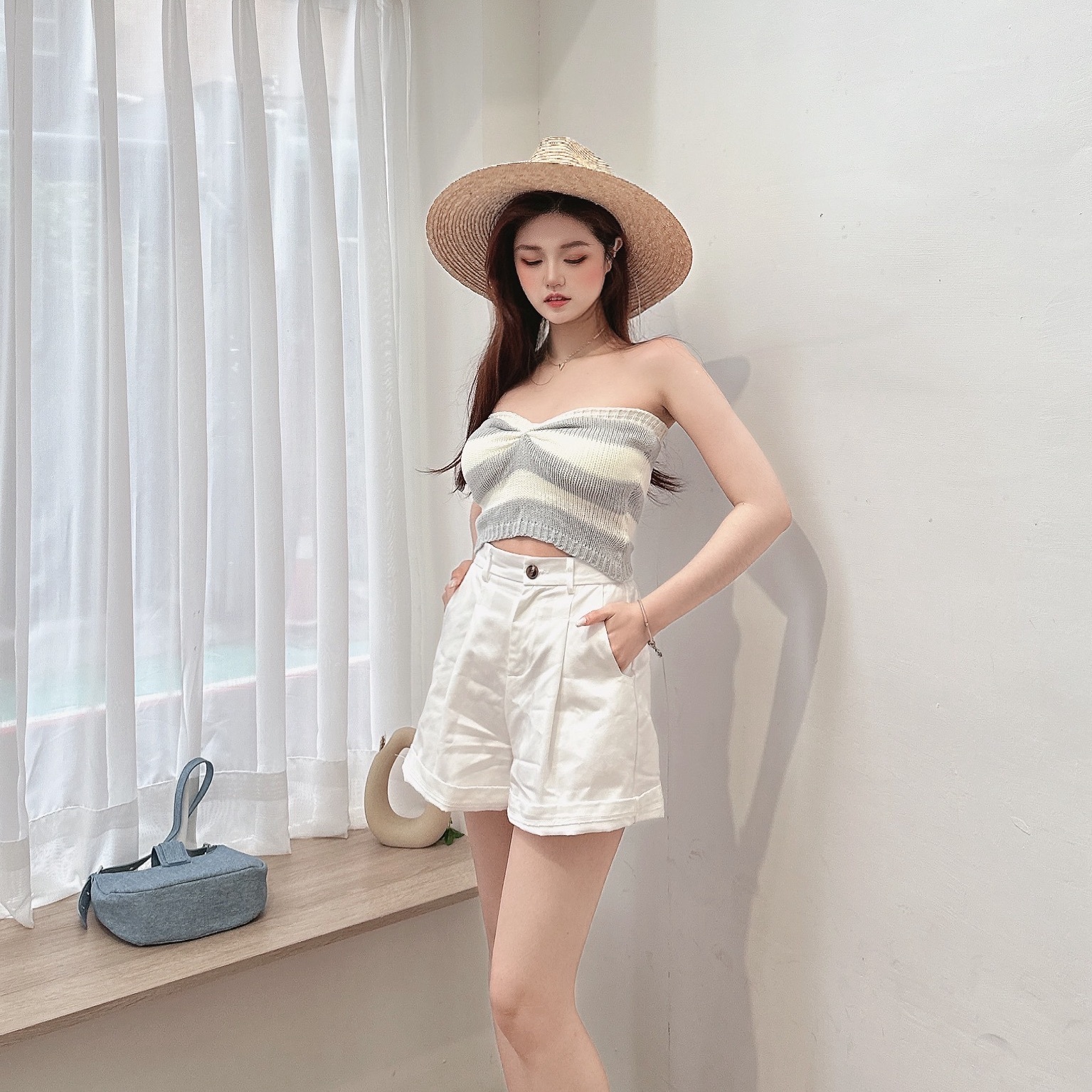 桃心領平口針織BRATOP/三色