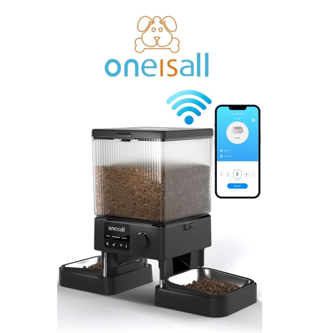 Oneisall 5G Wi-Fi自動寵物餵食器 (雙碗版)