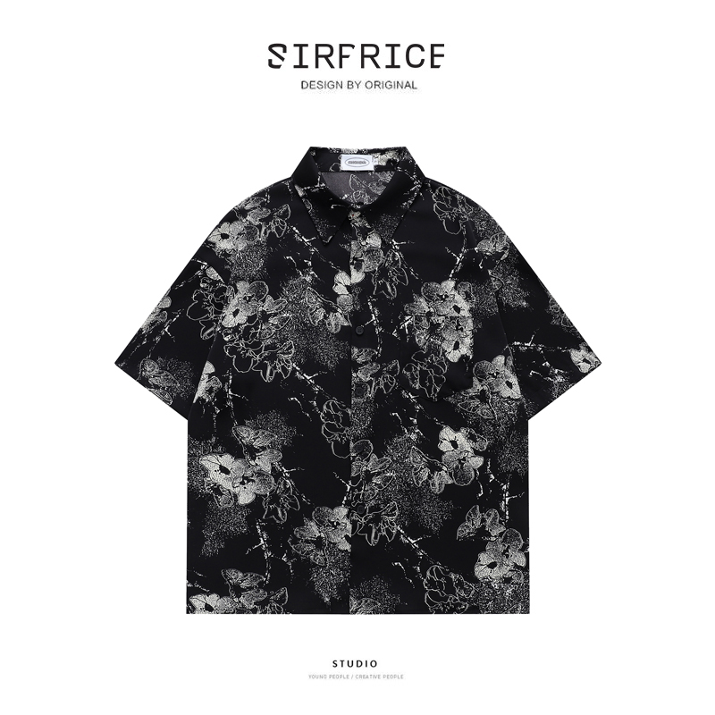花襯衫 黑花 復古 暗黑