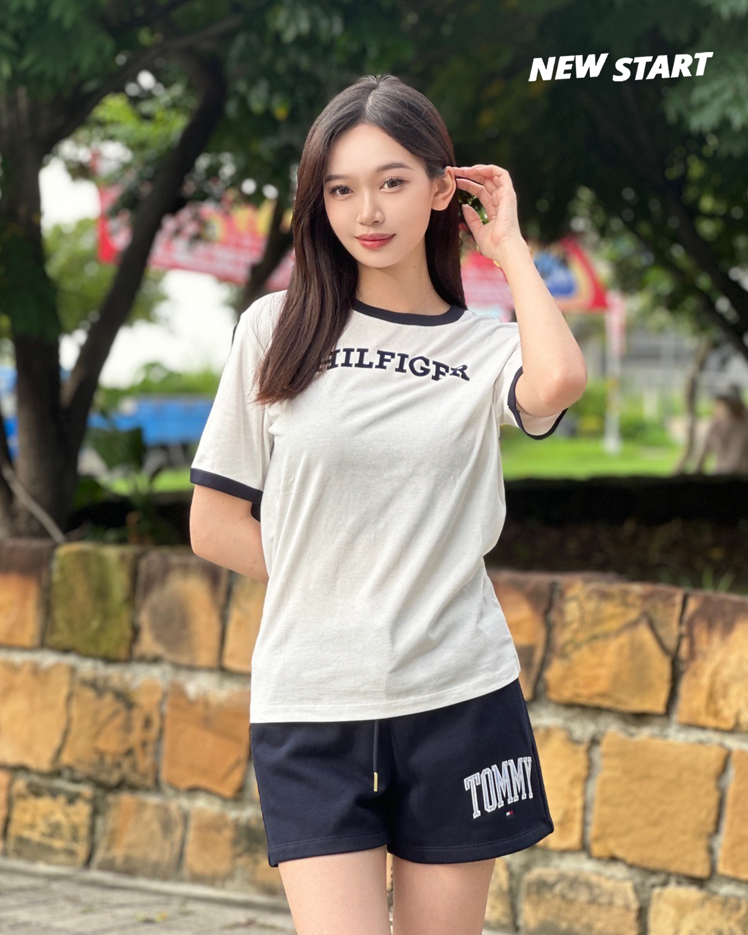Tommy Hilfiger 女款 植絨字母 滾邊 短袖上衣