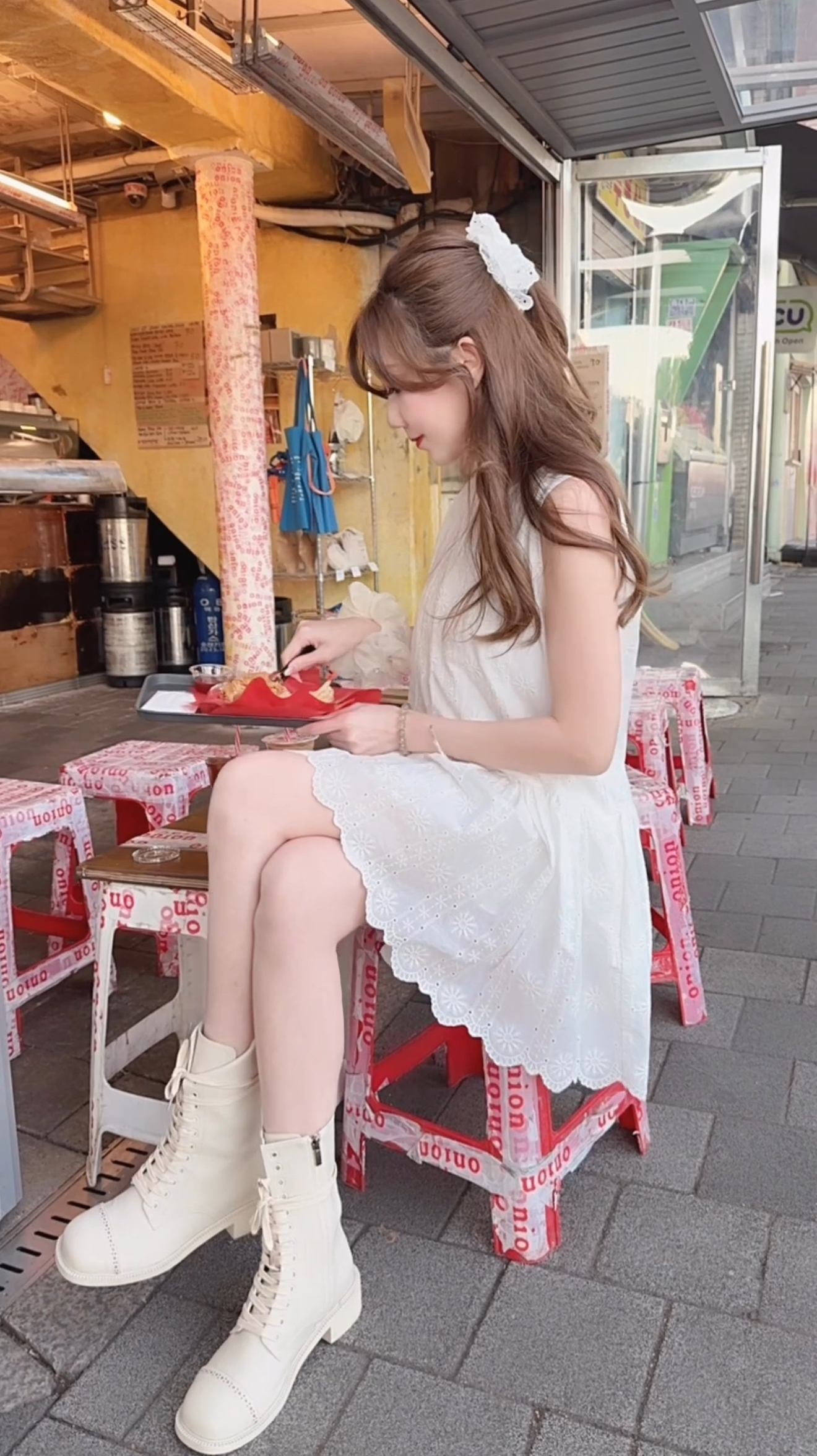 *BJ2 MADE*  ARTIFICIAL LEATHER ZIPPED CREAMY TANKER BOOT