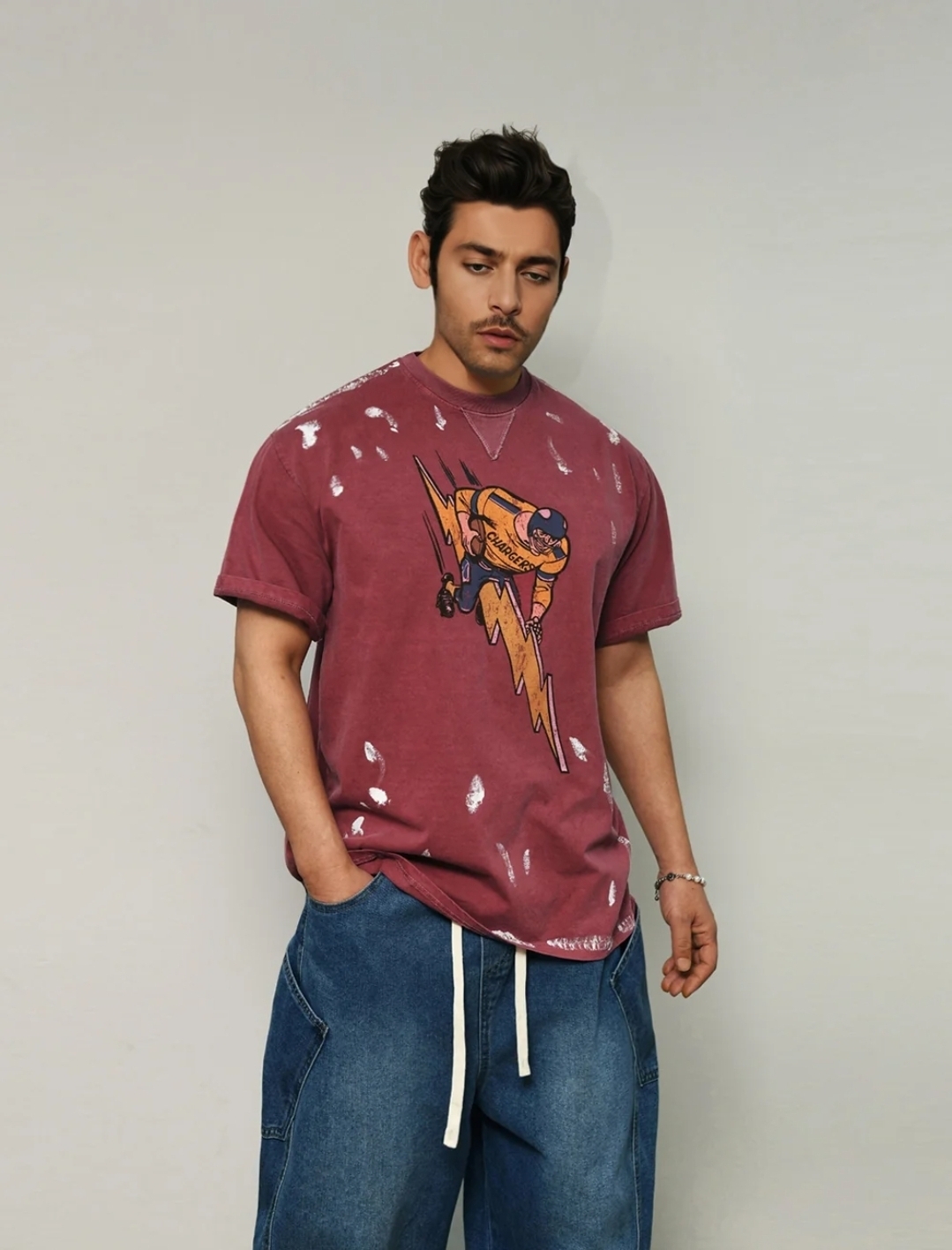 (快閃特價活動)橄欖閃電俠重磅顏料潑漆短T