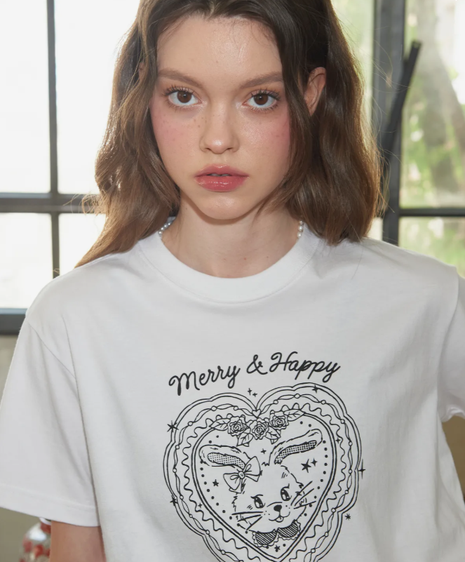 [CPGN STUDIO]★25SS★韓国人気★MERRY HAPPY CROP TEE CPGN STUDIO / Merry Happy Crop 短版T恤/ 白色/ JUL25