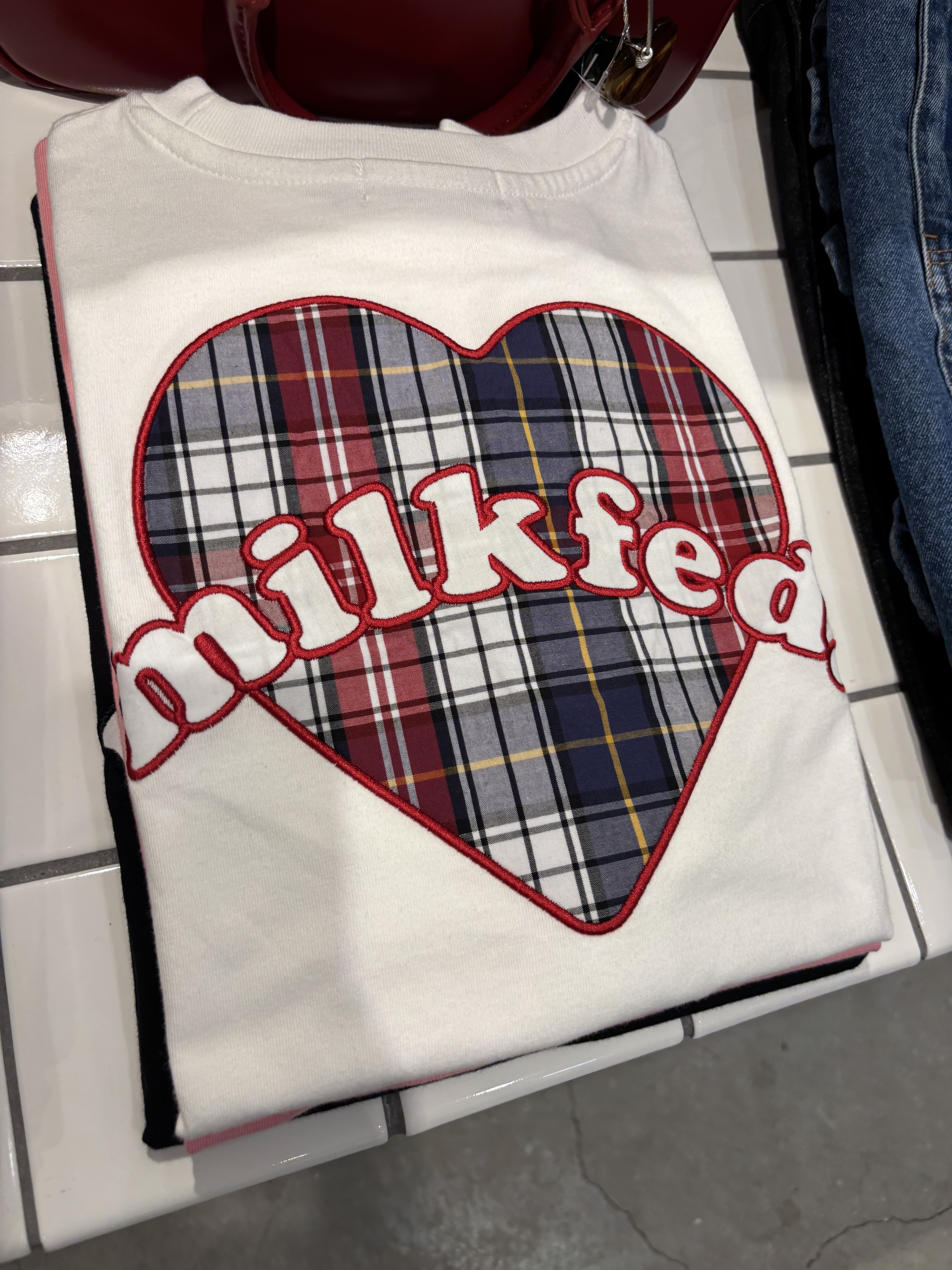 Milkfed PLAID HEART WIDE S/S TEE
