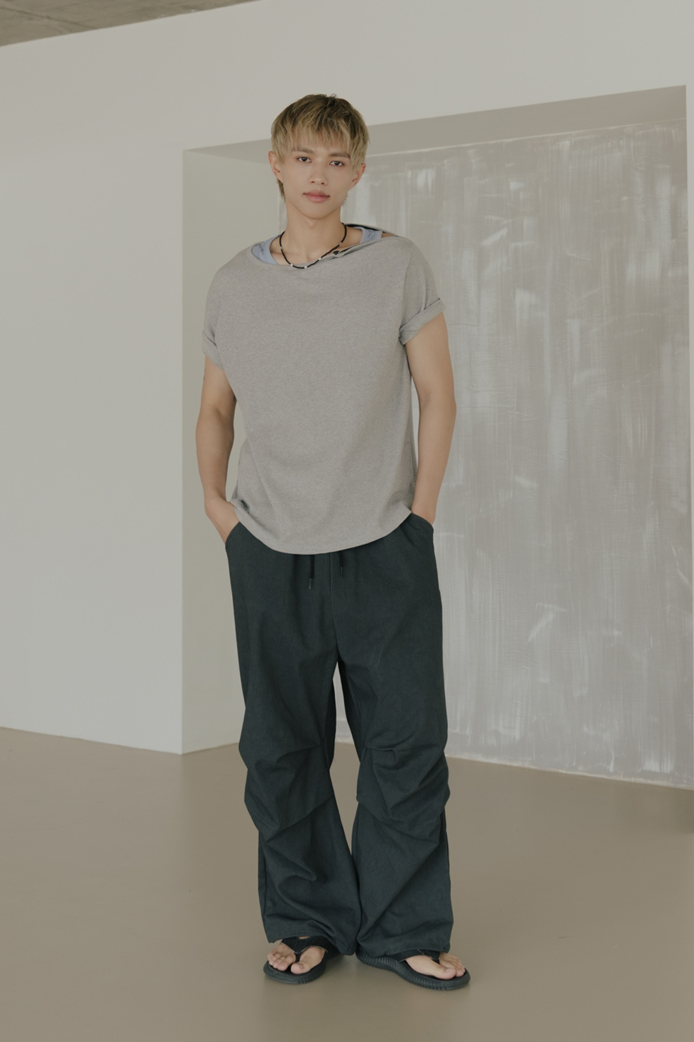 Waffle Shoulder Zip-Up T-Shirt #上衣