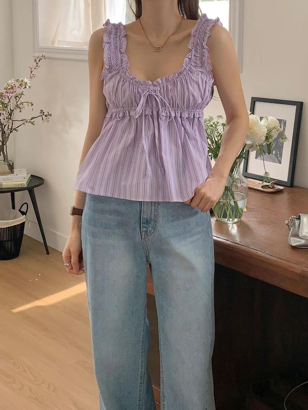 #V007 荷葉邊皺皺蝴蝶結背心