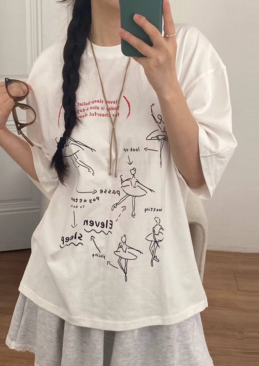 #T009 手繪風芭蕾T恤