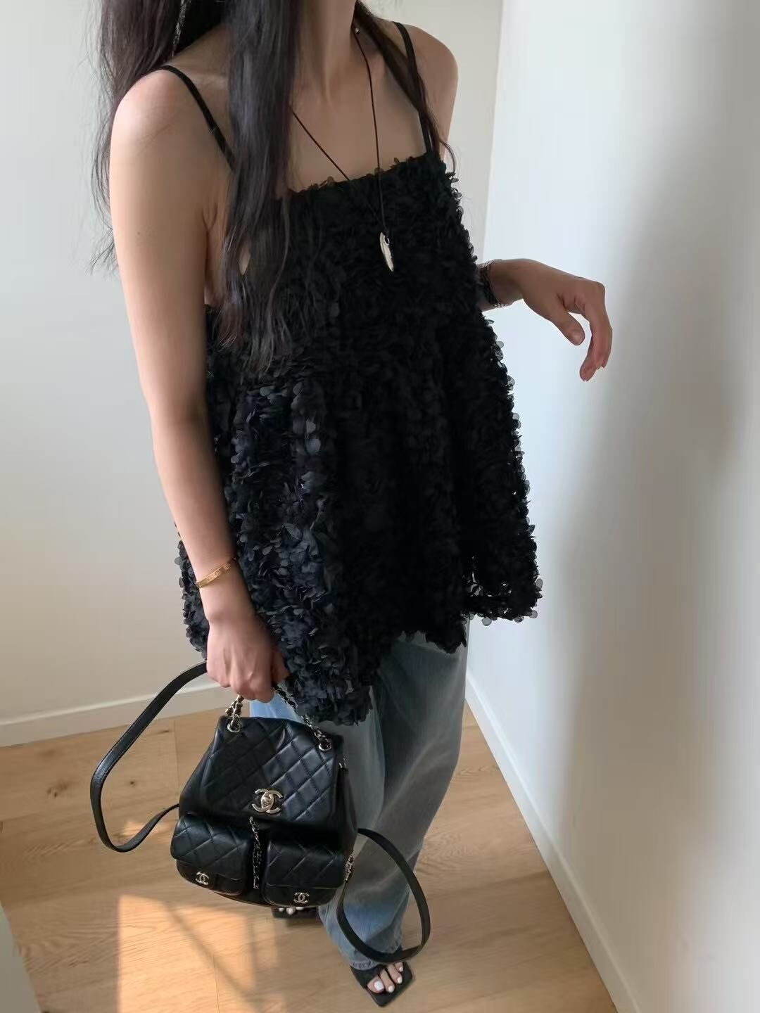 #V012 花花歐根紗肌理背心