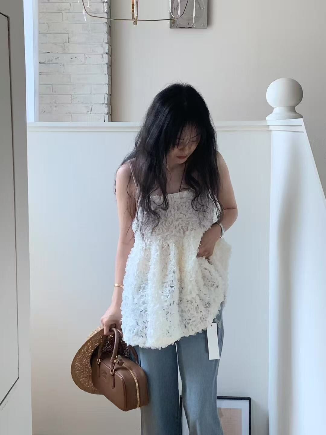 #V012 花花歐根紗肌理背心