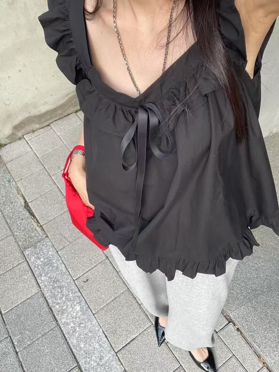 #V013 荷葉邊蝴蝶結上衣