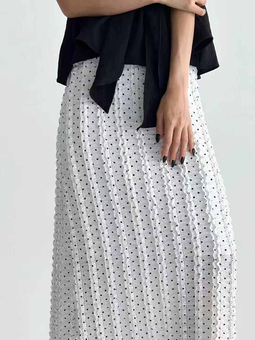 #SK004 波點蕾絲鉛筆長裙