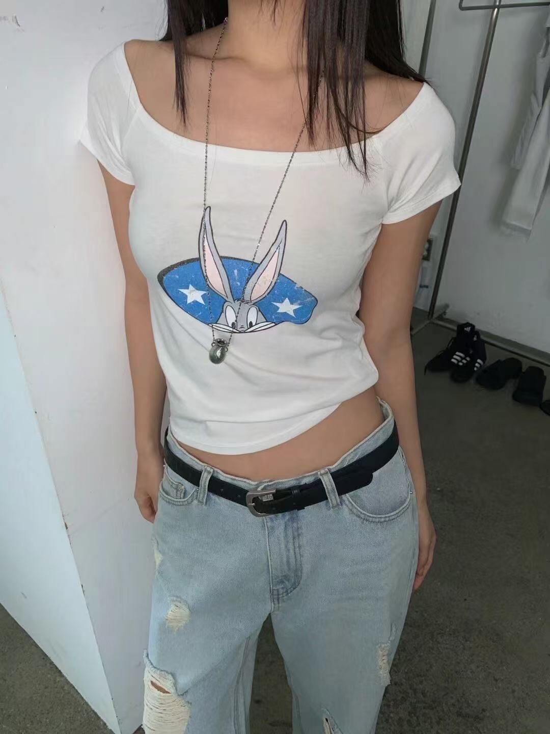 #T007 賓尼兔印花兩著短款T恤