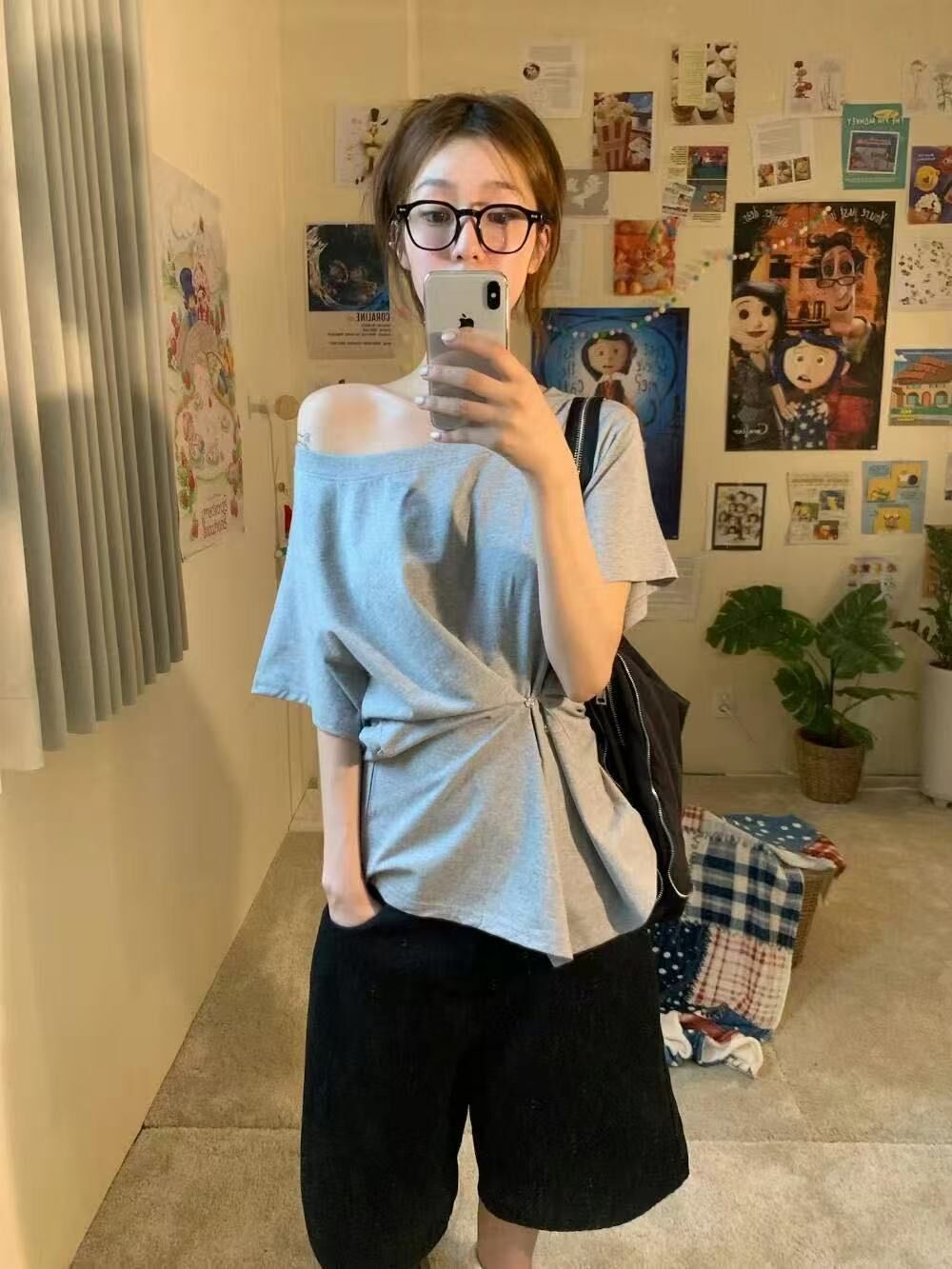 #T006 露肩收腰兩著T恤