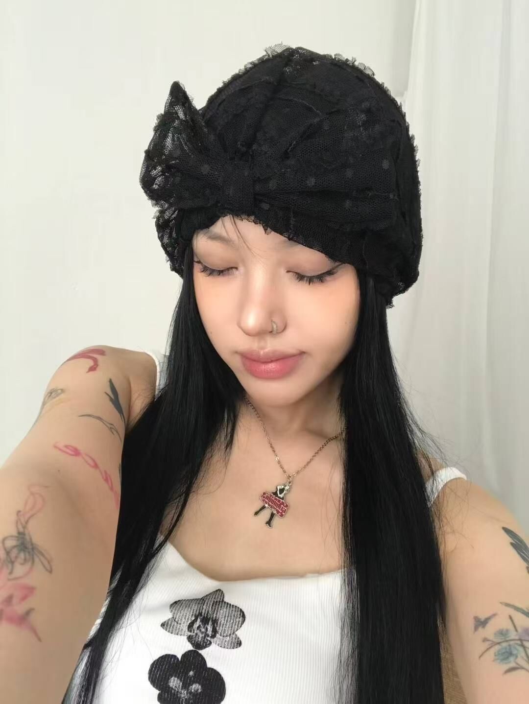 #BA004 蕾絲蝴蝶結鐘形帽