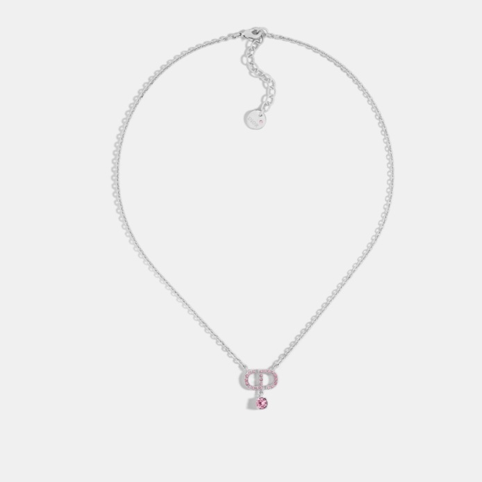 Dior PETIT CD Silver-Finish Metal and Pink Crystals Necklace