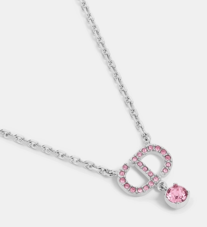 Dior PETIT CD Silver-Finish Metal and Pink Crystals Necklace