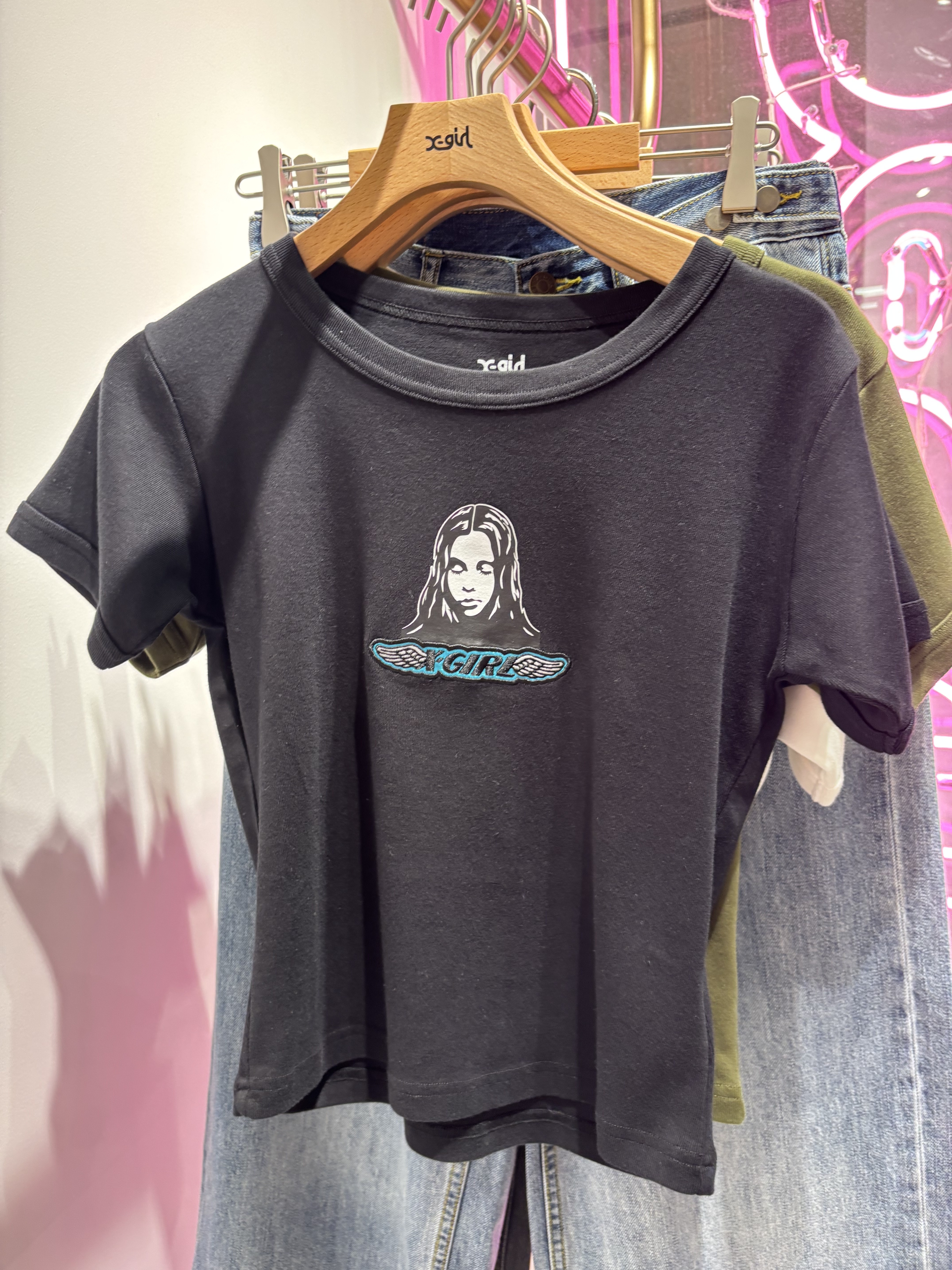 X-girl ANGEL FACE PATCH S/S BABY TEE