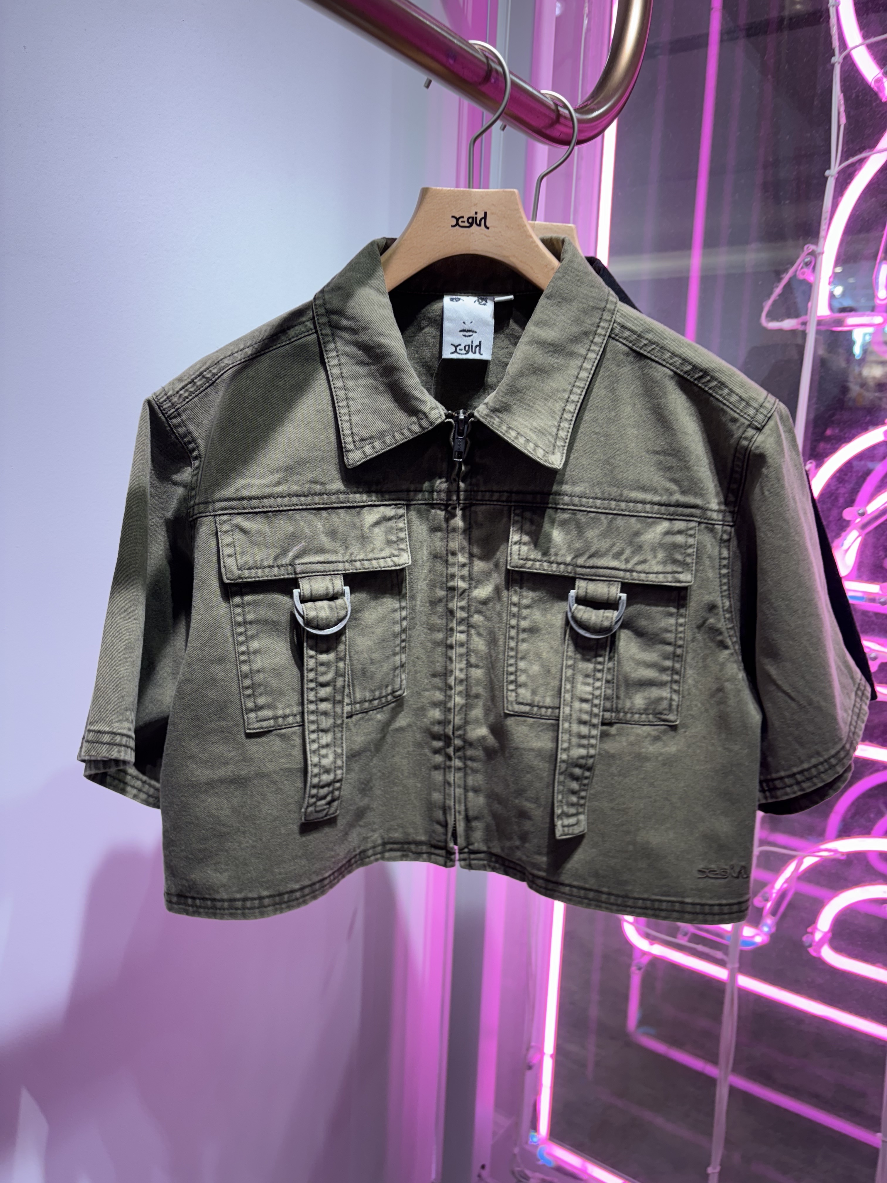 X-girl BELT POCKET CROPPED WORK SHIRT