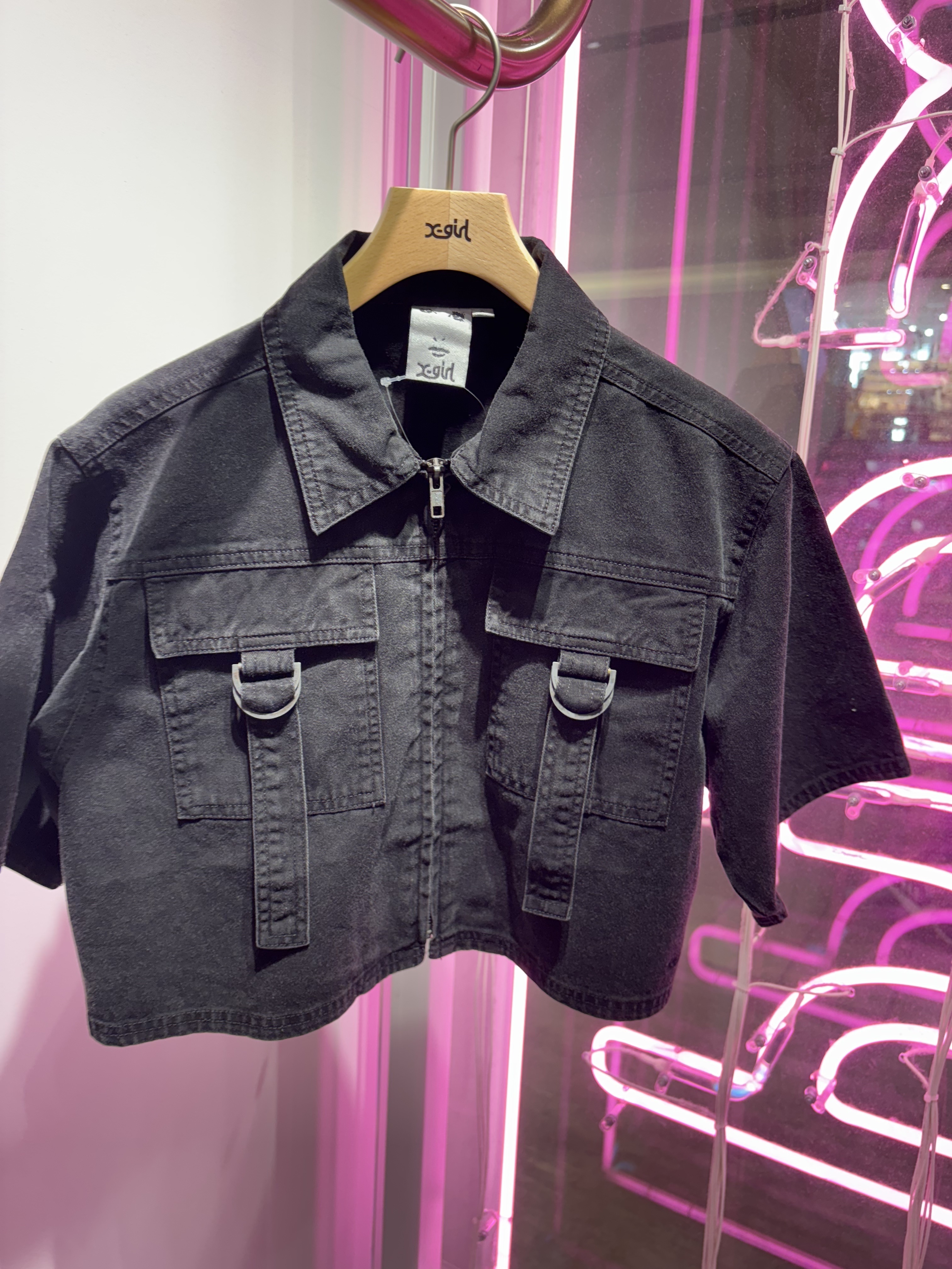 X-girl BELT POCKET CROPPED WORK SHIRT