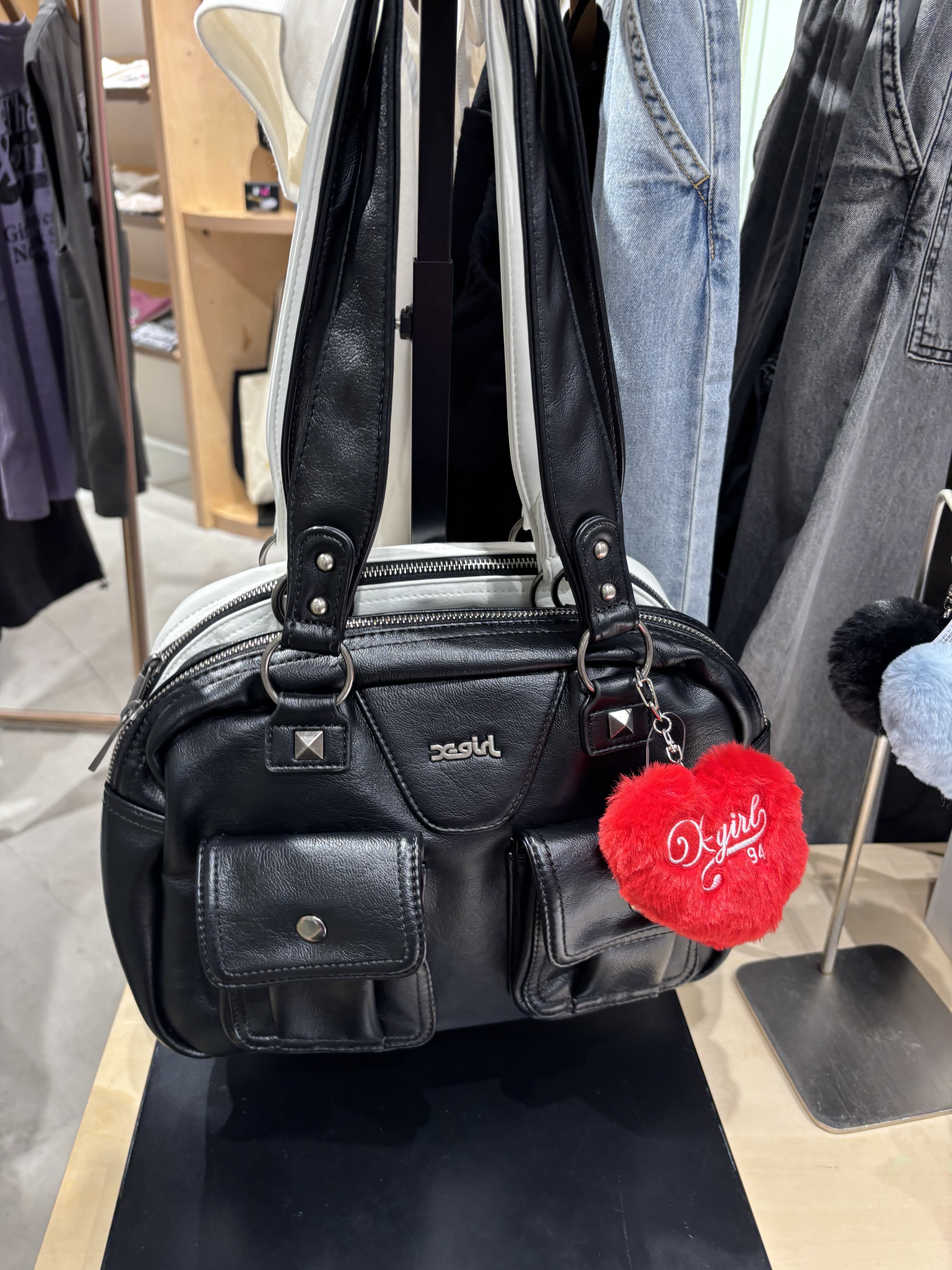 X-girl DOUBLE POCKET FAUX LEATHER HAND BAG