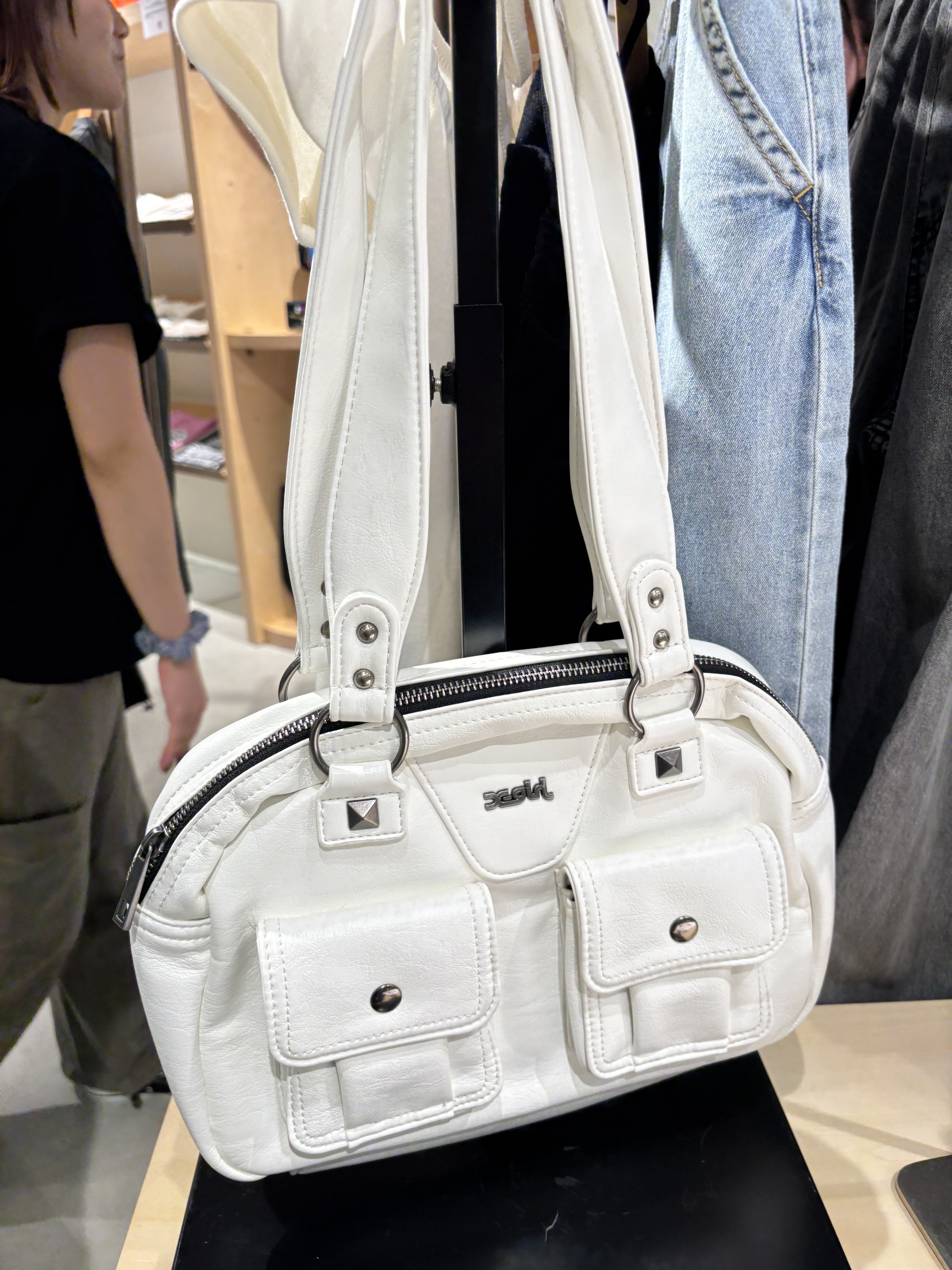 X-girl DOUBLE POCKET FAUX LEATHER HAND BAG