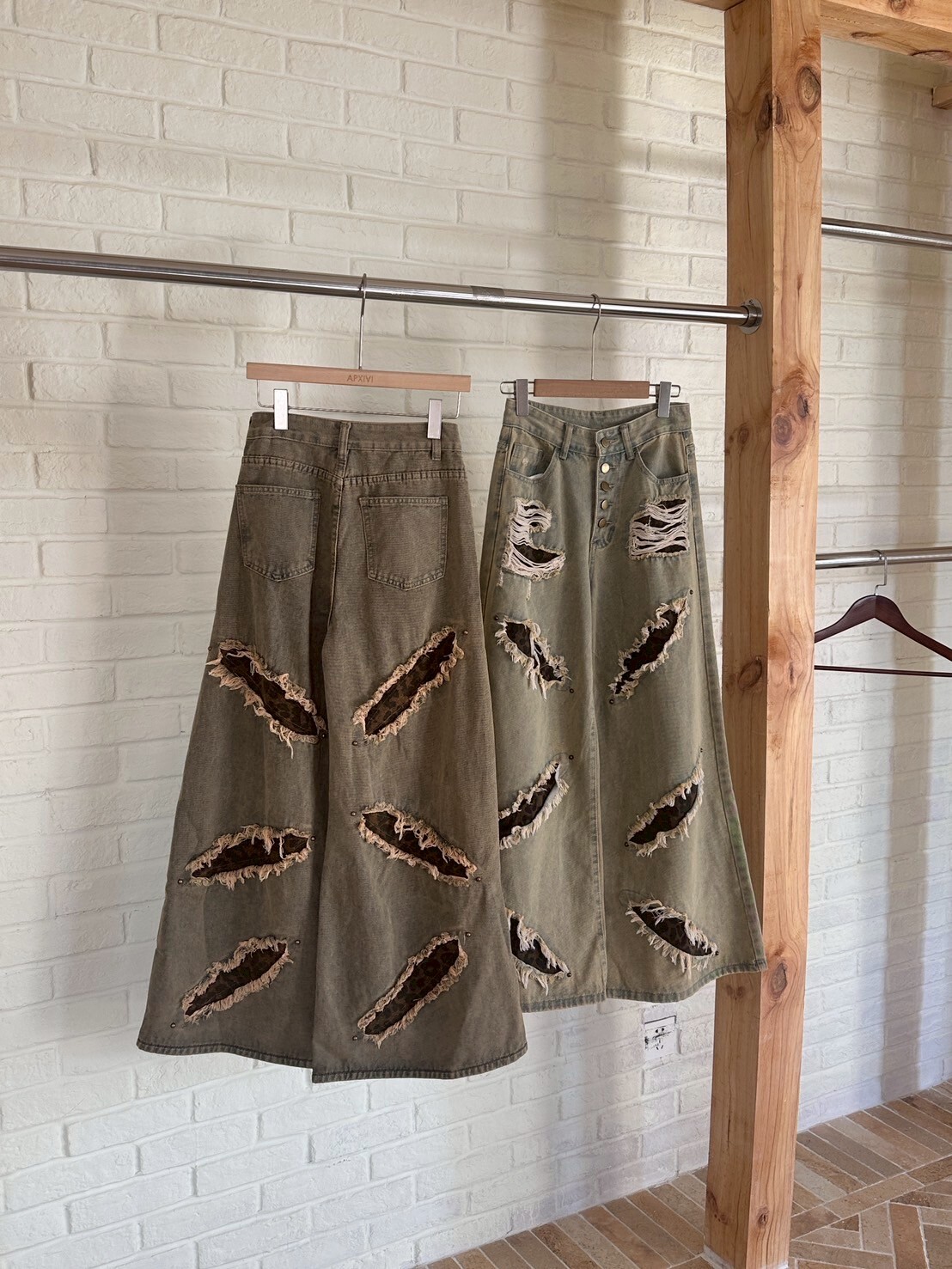 Dirty work🐆水洗豹紋刷破直筒牛仔褲