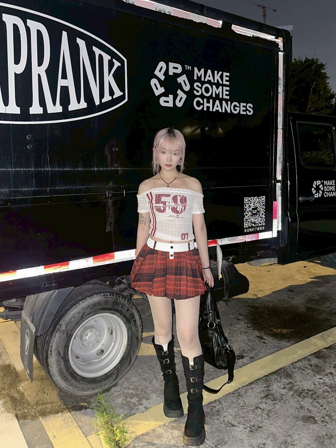 美高辣妹 透視一字肩短踢+短裙套裝 2colors set