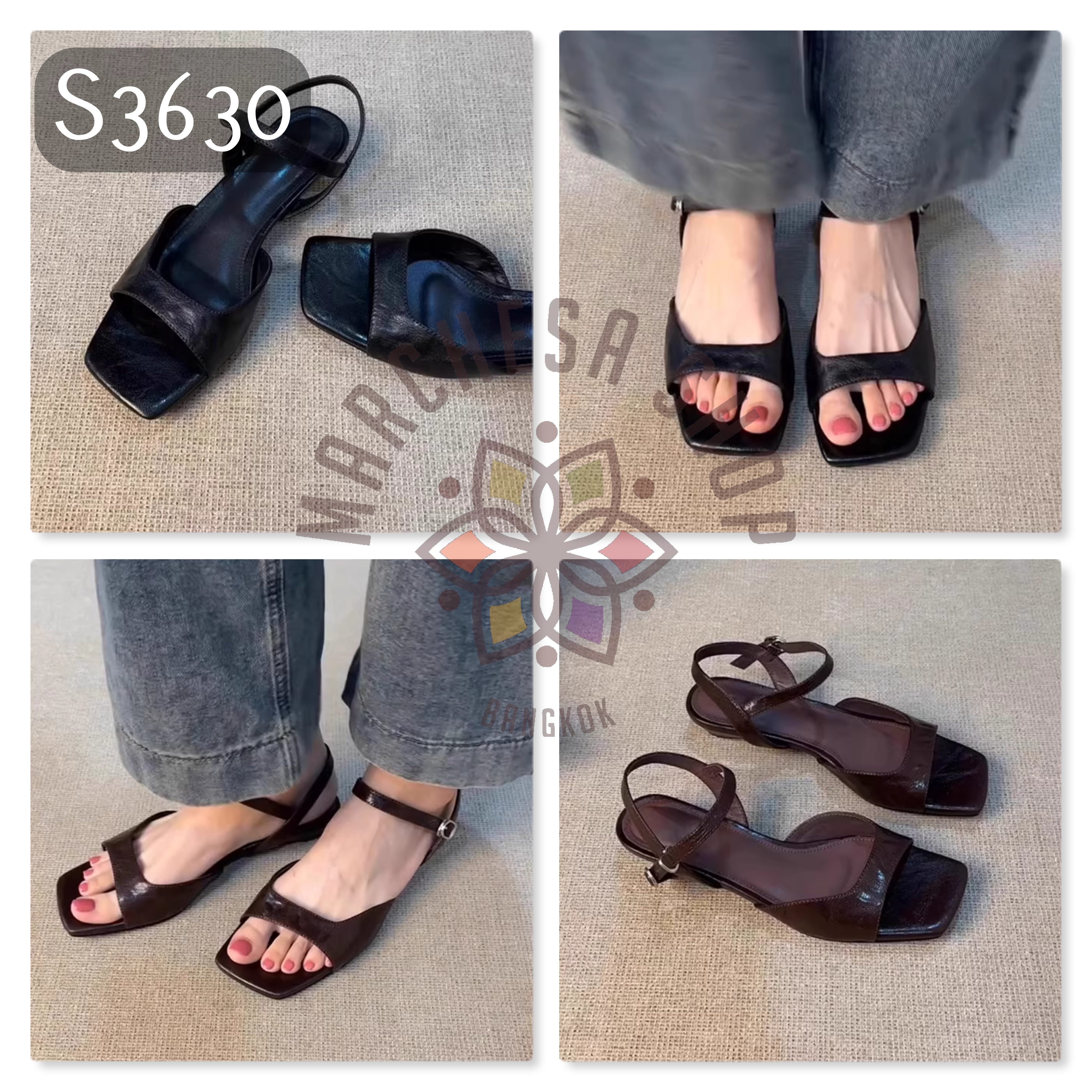 S3630 - 軟羊皮一字帶船踭低踭涼鞋