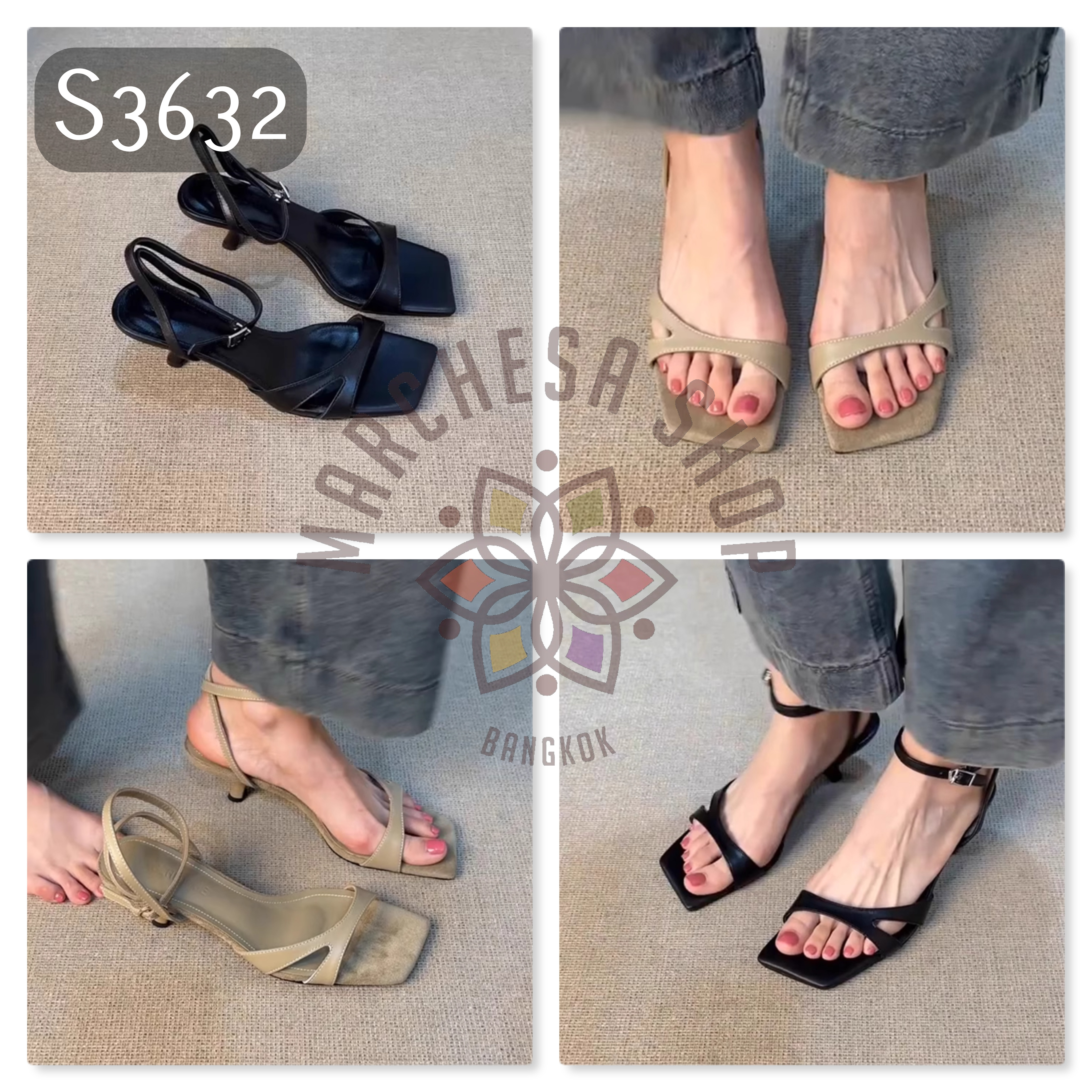 S3632 - 軟羊皮一字帶交叉後踭高踭涼鞋