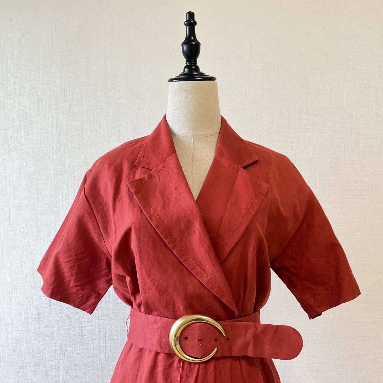 美國製磚紅色西裝領連身裙