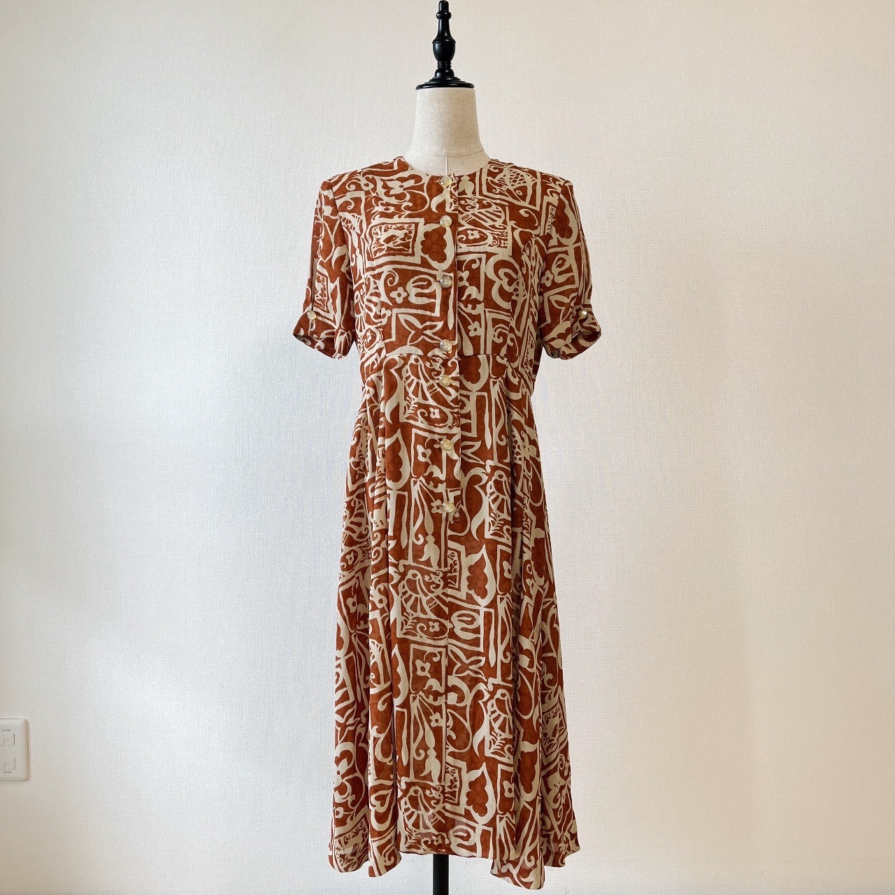 橙色大花古著連身裙