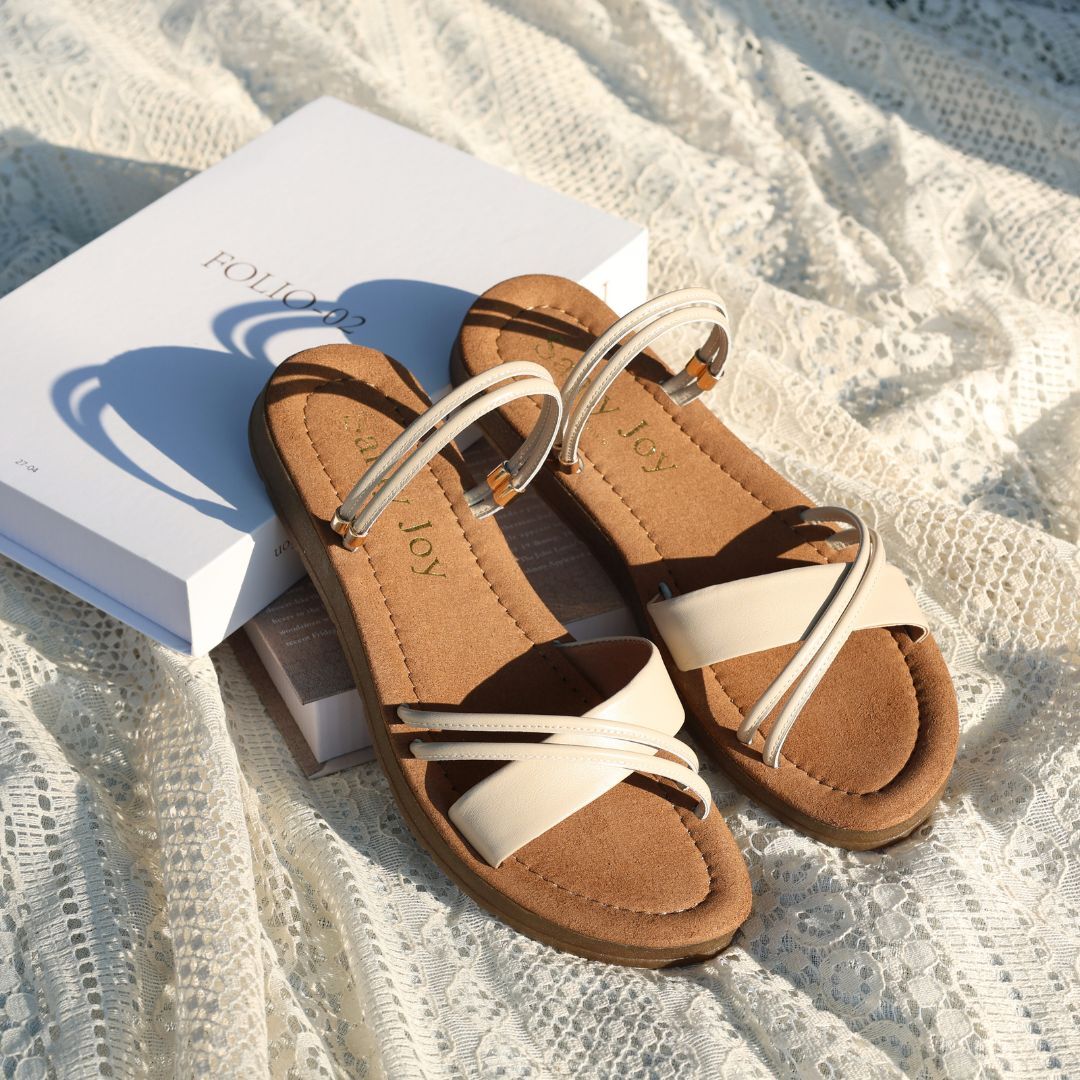 森野休閒涼鞋 奶杏白(真皮女鞋/好穿脫/一秒穿脫)